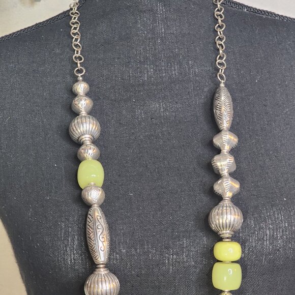 Chico's Vintage Chunky Lime and Silver Tone Beaded 39" Necklace with 5" Extender - Picture 5 of 16